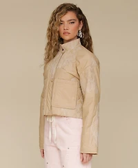 Avec Les Filles Women's Cotton Embroidered Cropped Jacket