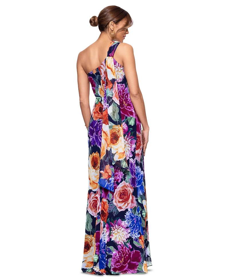 Xscape Women's One-Shoulder Floral Chiffon Dress