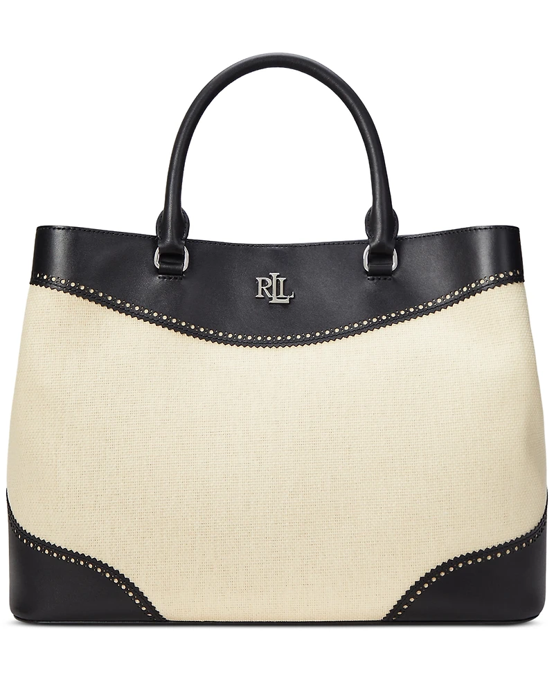 Lauren Ralph Lauren Marcy Straw & Leather Satchel