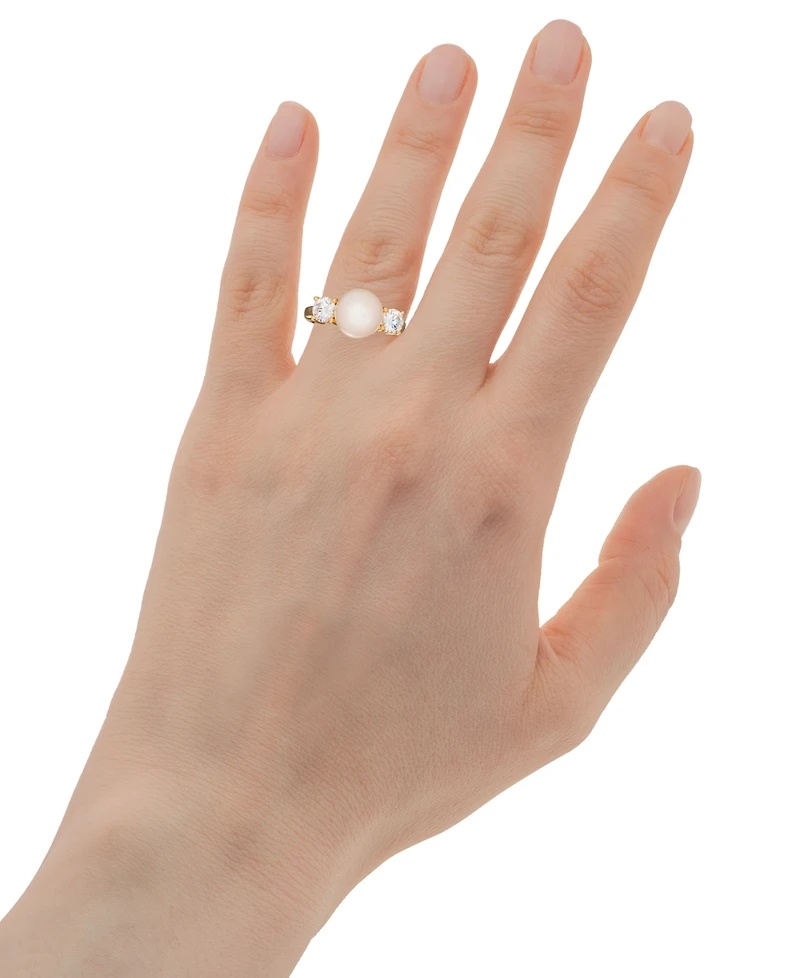 Cultured Freshwater Pearl (10mm) & Cubic Zirconia Ring in 18k Gold-Plated Sterling Silver