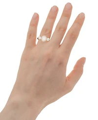 Cultured Freshwater Pearl (10mm) & Cubic Zirconia Ring in 18k Gold-Plated Sterling Silver