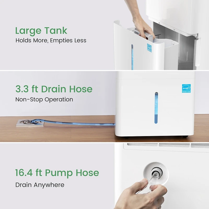 Waykar EnergyStar Dehumidifier for Home & Basement with Drain Hose and 1.88 Gal Water Tank and Pump, Ideal for Spaces up to 7000 Sq. Ft.