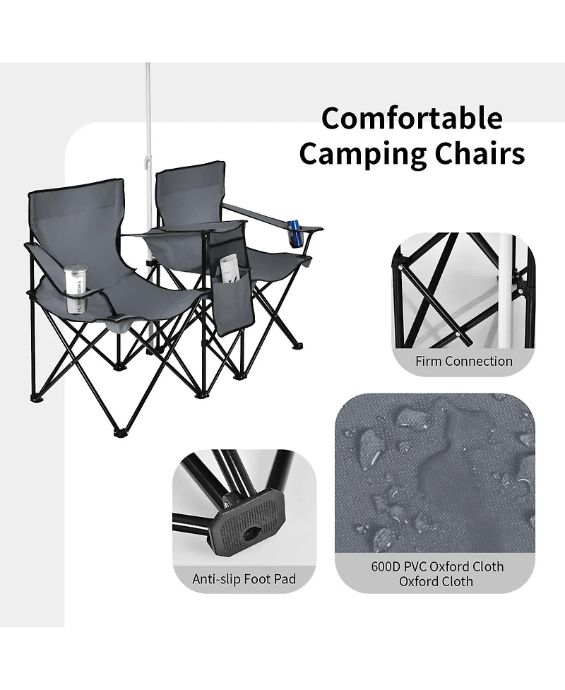 Portable Folding Picnic Double Chair With Umbrella