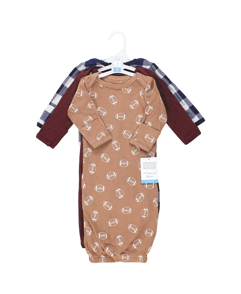 Hudson Baby Boys Thermal Gown 3pk, Sage Dinosaur, Newborn