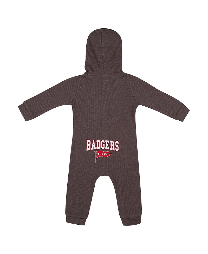 Colosseum Baby Boys and Girls Charcoal Wisconsin Badgers Zando-Zan Waffle Full-Snap Hooded Romper