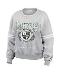 Wear by Erin Andrews Women's Heather Gray Milwaukee Bucks French Terry Pullover Sweatshirt