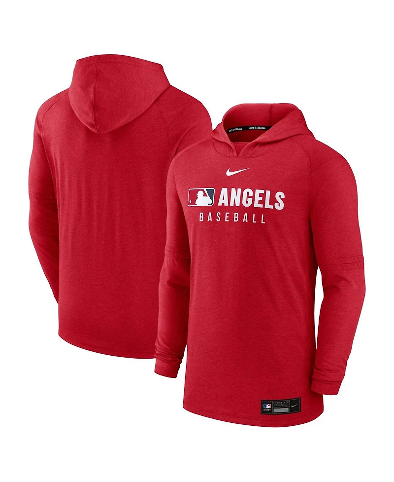 Nike Men's Heather Red Los Angeles Angels Authentic Collection Tri-Blend Performance Pullover Hoodie