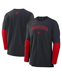Nike Men's Navy/Red Minnesota Twins Authentic Collection Lightweight Player Tri-Blend Performance Pullover Sweatshirt