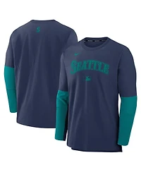 Nike Men's Navy/Aqua Seattle Mariners Authentic Collection Lightweight Player Tri-Blend Performance Pullover Sweatshirt