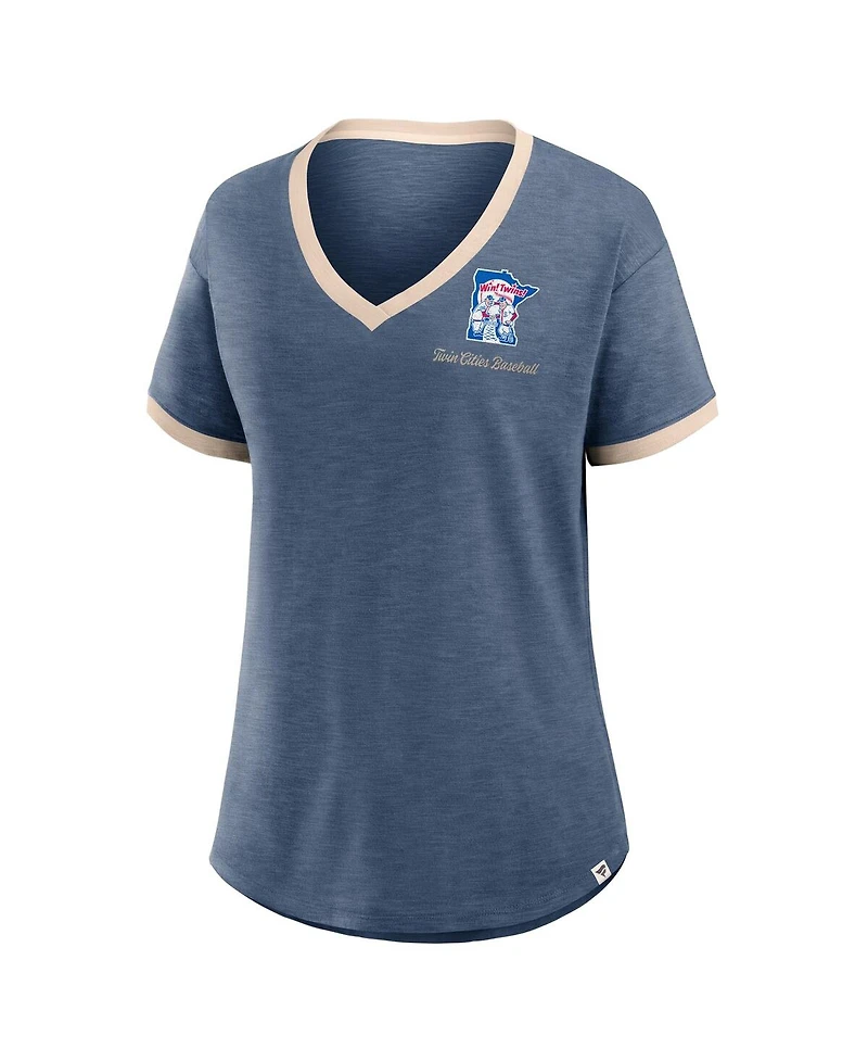 Fanatics Women's Navy Minnesota Twins Binge Worthy Stadium Slub V-Neck T-Shirt