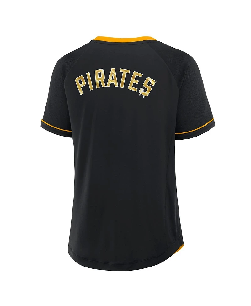 Fanatics Women's Black Pittsburgh Pirates League Diva Star Raglan V-Neck T-Shirt