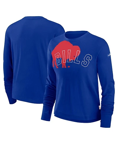 Nike Women's Royal Buffalo Bills Layered Logo Cropped Long Sleeve Fashion T-Shirt