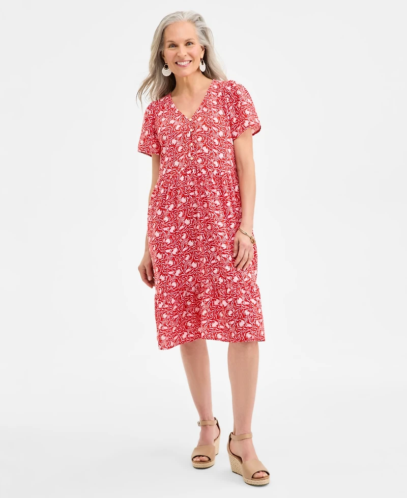 Style & Co Women's Printed Cotton Gauze V-Neck Midi Dress, Exclusively at Macy's