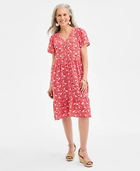 Style & Co Women's Printed Cotton Gauze V-Neck Midi Dress, Exclusively at Macy's