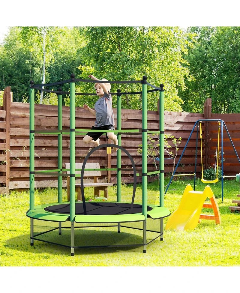 55" Trampoline for Kids, Children Trampoline w/Safety Enclosure Net & Spring Pad & Bulit-in Zipper Sturdy Steel Frame, Mini Outdoor Indoor Trampoline
