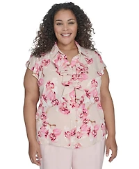 Calvin Klein Plus Size Floral Ruffle-Front Blouse