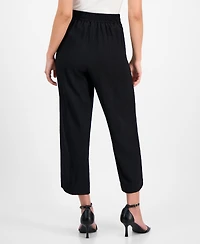 Ak Anne Klein Petite Textured Pull-On Mid-Rise Wide-Leg Pants