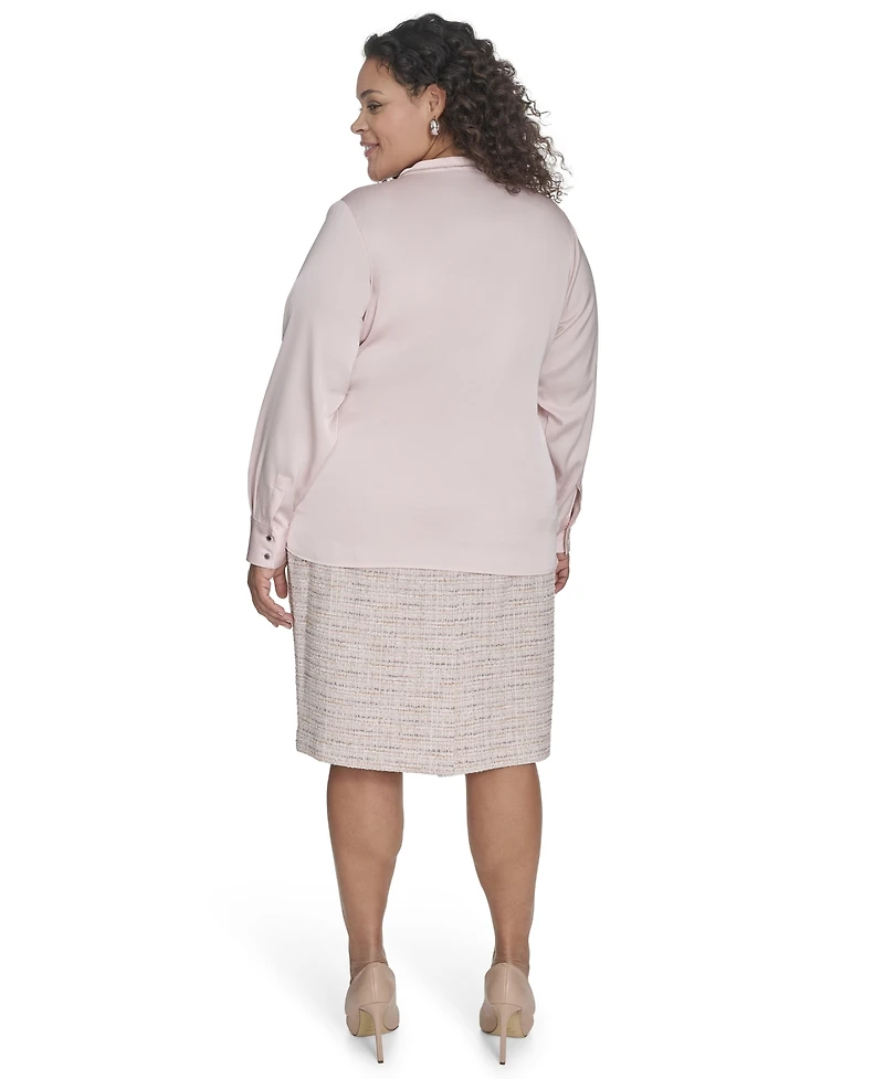 Calvin Klein Plus Solid Charmeuse Split-Neck Blouse