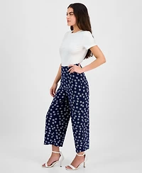 Ak Anne Klein Petite Dot-Print Pull-On Mid-Rise Pants