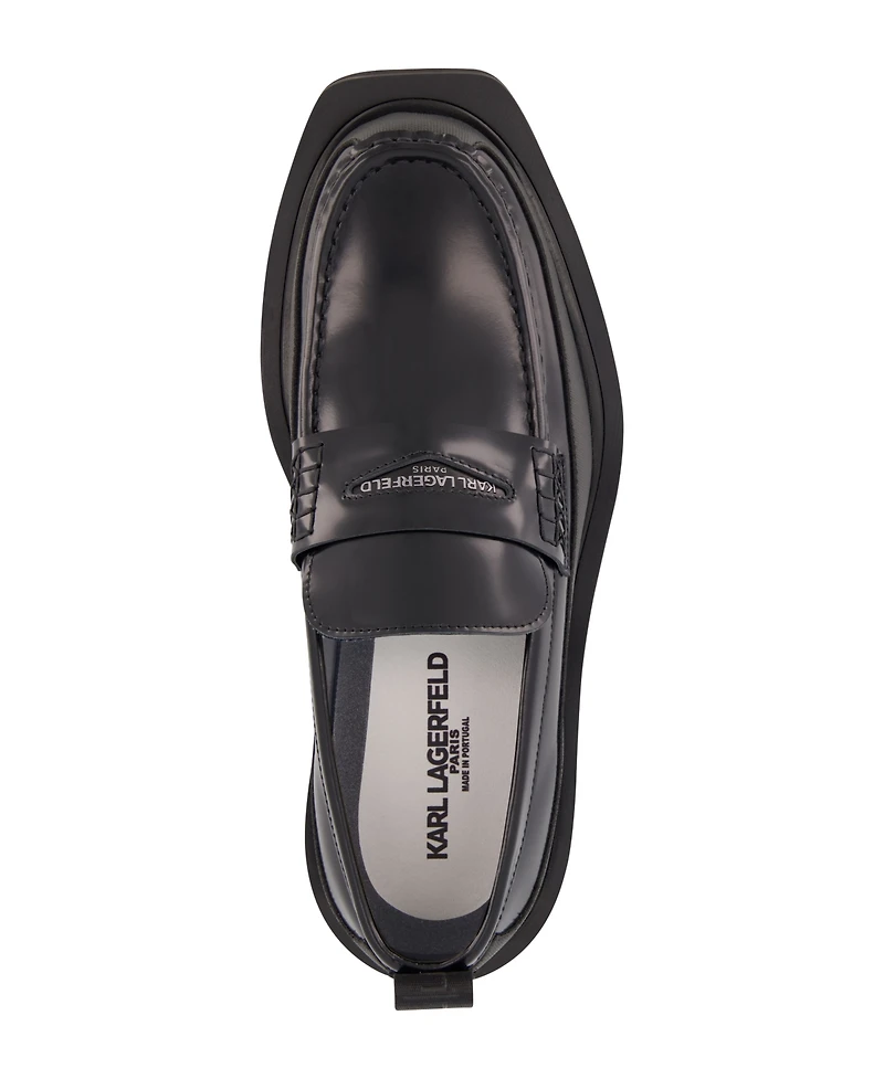Karl Lagerfeld Paris Men's White Label Collection Front Logo Penny Loafers