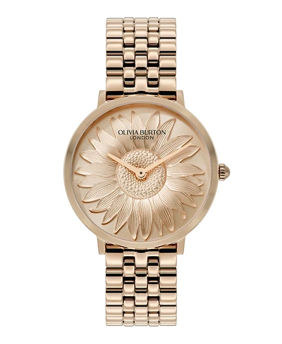 Olivia Burton Women's Sunflower Rose Gold Tone Stainless Steel Bracelet Watch, 35mm