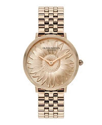 Olivia Burton Women's Sunflower Rose Gold Tone Stainless Steel Bracelet Watch, 35mm