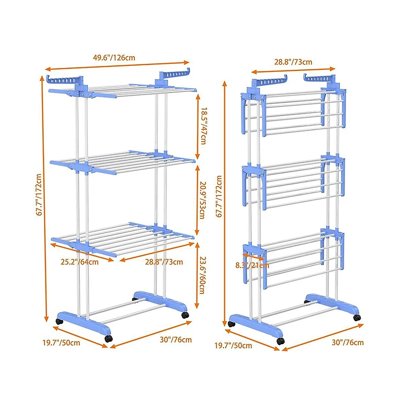 4-tier Folding Clothes Drying Rack with Rotatable Side Wings