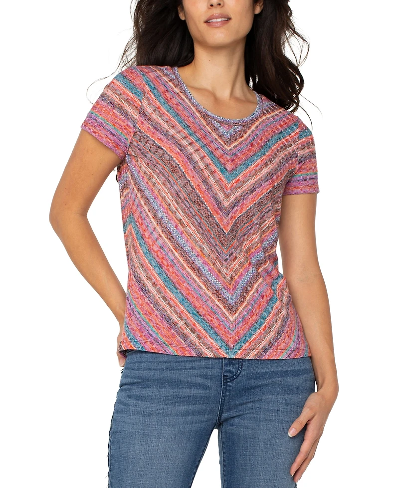 Liverpool Los Angeles Petite Short-Sleeve Scoop-Neck Knit Top