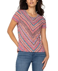 Liverpool Los Angeles Petite Short-Sleeve Scoop-Neck Knit Top