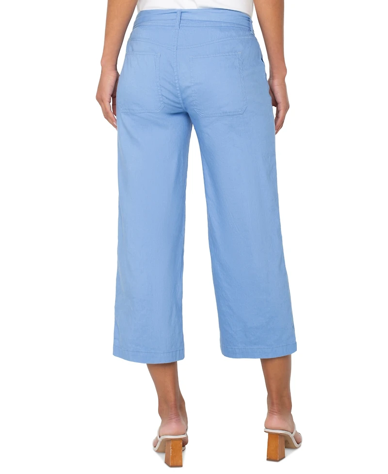 Liverpool Los Angeles Petite Wide-Leg Cropped Tie-Waist Pants