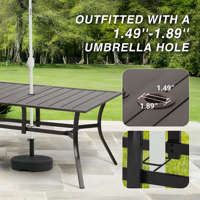 Aoodor Patio Dining Table for 6 People, 59"L x 38"W Rectangular Metal Outdoor Dining Table with Adjustable Umbrella Hole