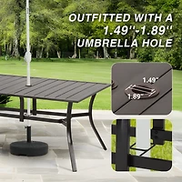Aoodor Patio Dining Table for 6 People, 59"L x 38"W Rectangular Metal Outdoor Dining Table with Adjustable Umbrella Hole