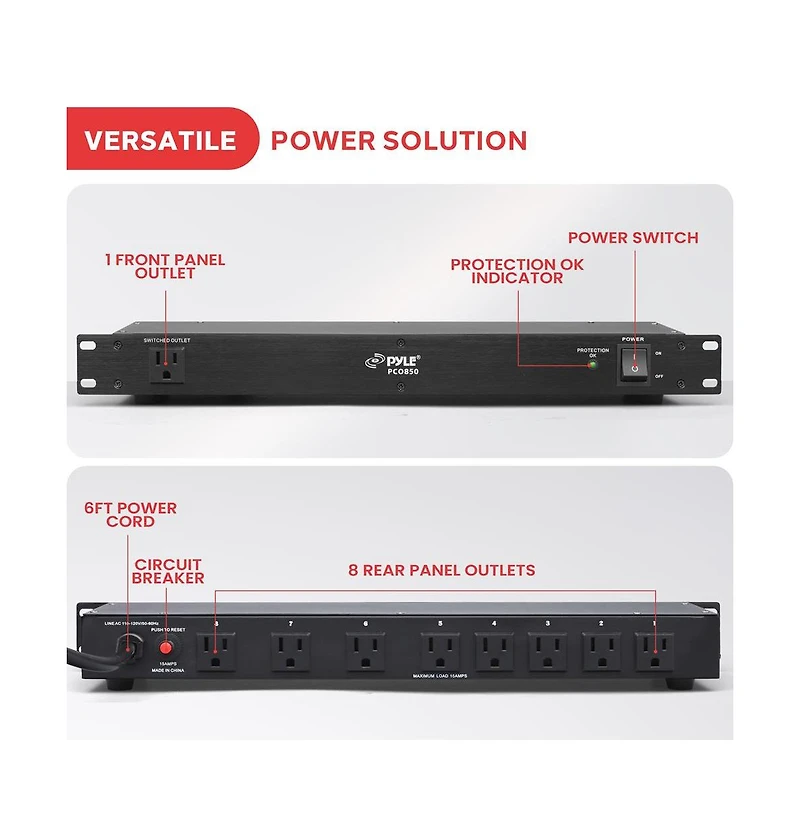 Pyle Pdu Power Strip Surge Protector – 15 Amp Power Supply Conditioner, 9 Outlets