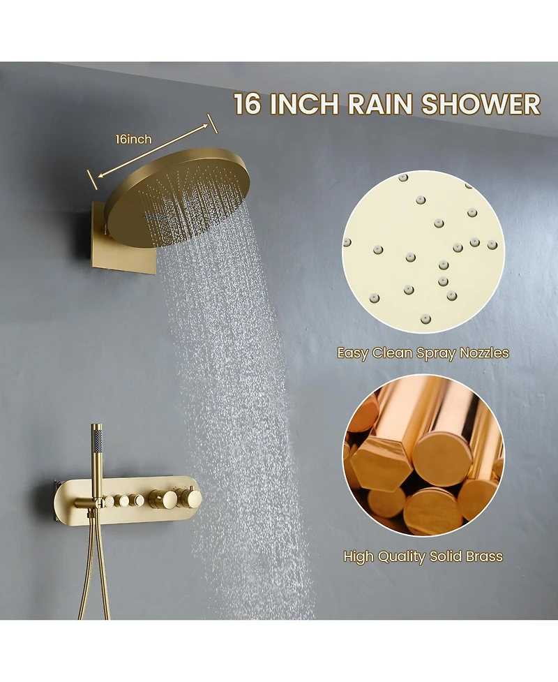 Casainc Two Functions 16 Inch Wall Mounted Thermostatic Shower System with Handheld