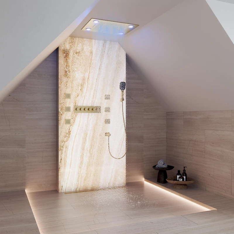 Casainc Led Light Ceiling-Mounted Thermostatic Shower System With Body Jets Handheld