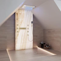 Casainc Led Light Ceiling-Mounted Thermostatic Shower System With Body Jets Handheld