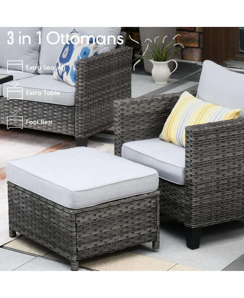 Xizzi 5 Piece Patio Furniture, Outdoor Furniture Sets, Modern Wicker Sectional and 2 Pillows, All Weather Garden Sofa, Backyard,