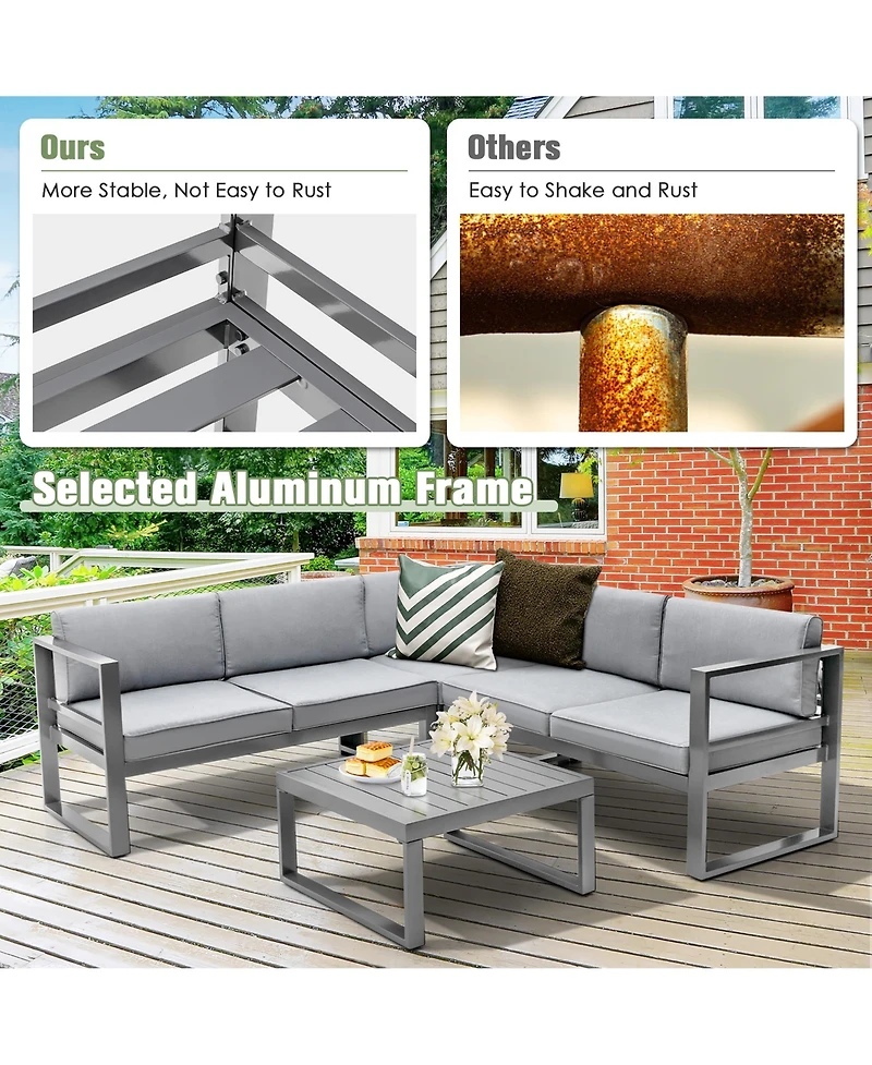 Gymax 4 Piece Aluminum Patio Furniture Set Outdoor Conversation Set w/ Coffee Table & Cushions