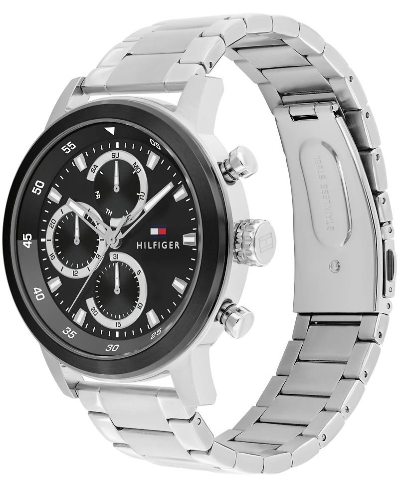 Tommy Hilfiger Men's Multifunction Silver-Tone Stainless Steel Bracelet Watch, 46mm