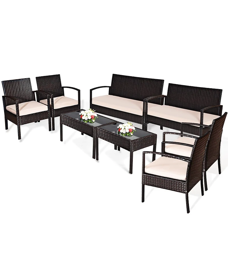 Gymax Piece Patio Rattan Set Sectional Sofa Glass Table w/ Cushions