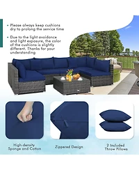 7PCS Patio Rattan Furniture Set Sectional Sofa Cushioned Garden