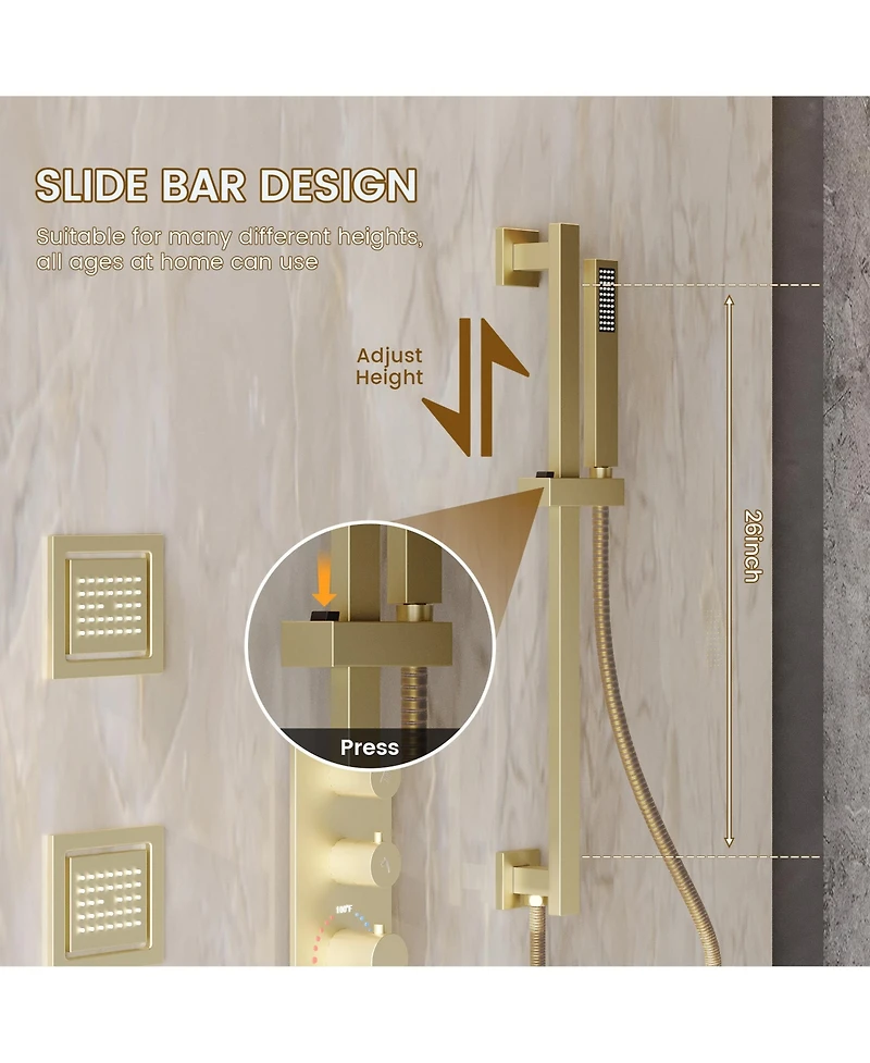 Casainc Ceiling-Mounted Thermostatic Shower System With Body Jets Handheld