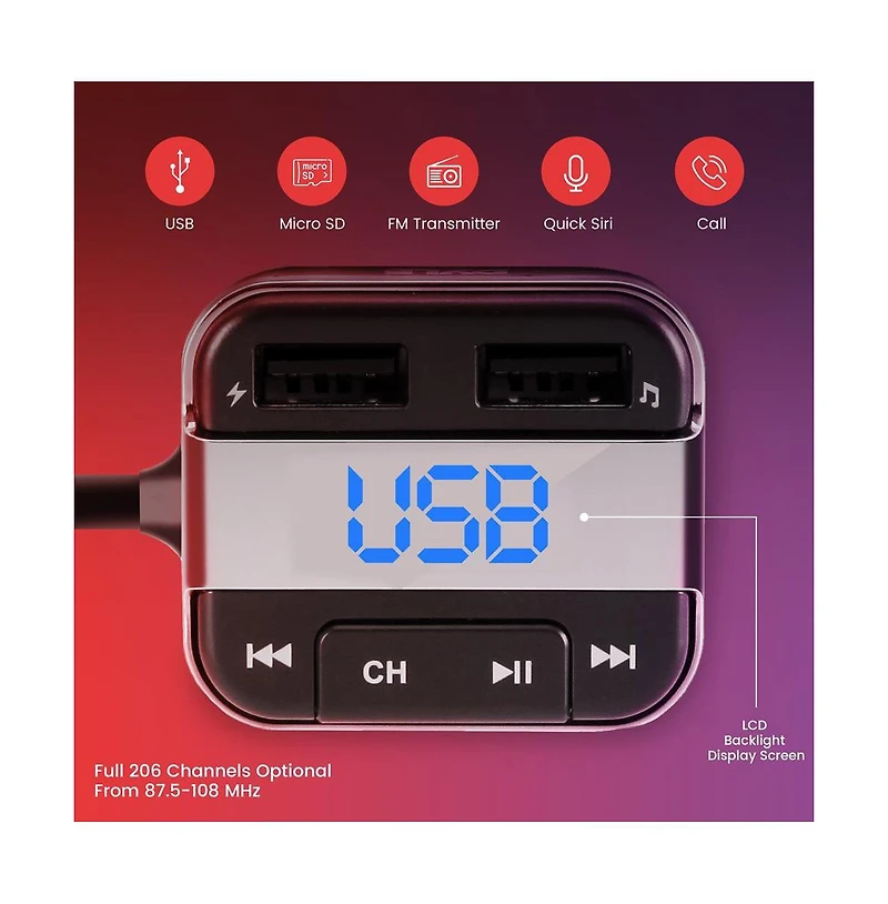 Pyle Bluetooth Car Fm Transmitter – Wireless Music Streaming & Hands-Free Calling
