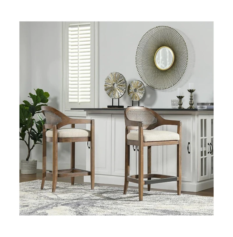 Mid-Century Modern 26" Counter Stool, Cane Back Kitchen Island Chair with Solid Oak Frame, 1 Pk -The Pop Home