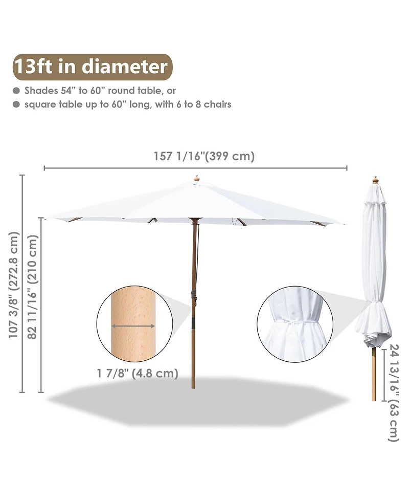 Yescom 13FT Large Outdoor Patio Umbrella UV30+ Wood 8 Rib Pole for Table Beach Yard Garden Wedding Deck Cafe Pool White