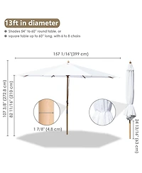 Yescom 13FT Large Outdoor Patio Umbrella UV30+ Wood 8 Rib Pole for Table Beach Yard Garden Wedding Deck Cafe Pool White