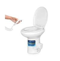 SereneLife Rv Plastic Bowl Gravity Flush Toilet with Hose Connector, Hand Sprayer, and Installation Kits
