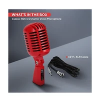 Pyle Classic Retro Dynamic Vocal Microphone – Vintage Style with 16' Xlr Cable (Red)