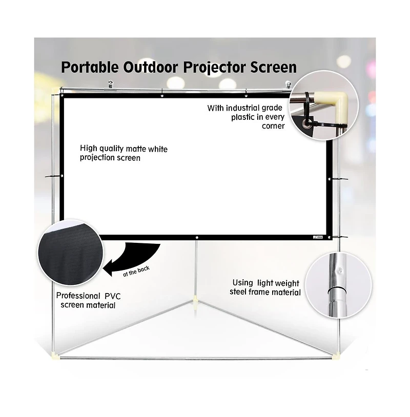 Pyle Outdoor Projector Screen – 72" Portable Viewing Display with Frame Stand, Hd 16:9 Display