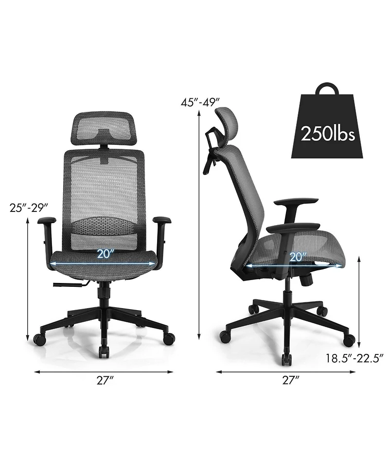Height Adjustable Ergonomic High Back Mesh Office Chair with Hange